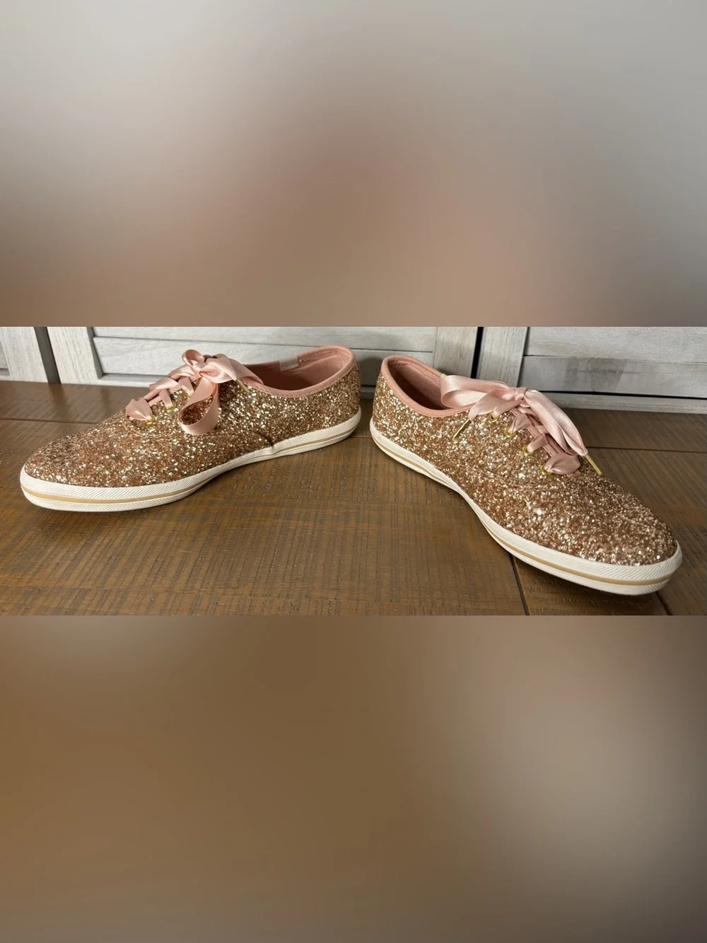 Keds x Kate Spade Champion Rose Gold Glitter Sneakers Box Extra Laces Women’s 7